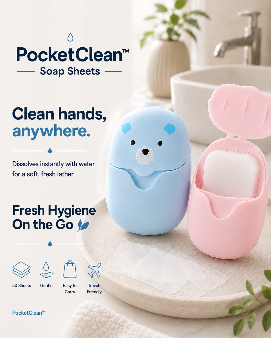 PocketClean™ Portable Soap Sheets